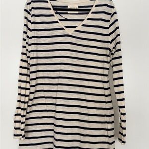 Zara Navy and Cream Striped Long Sleeve Top
